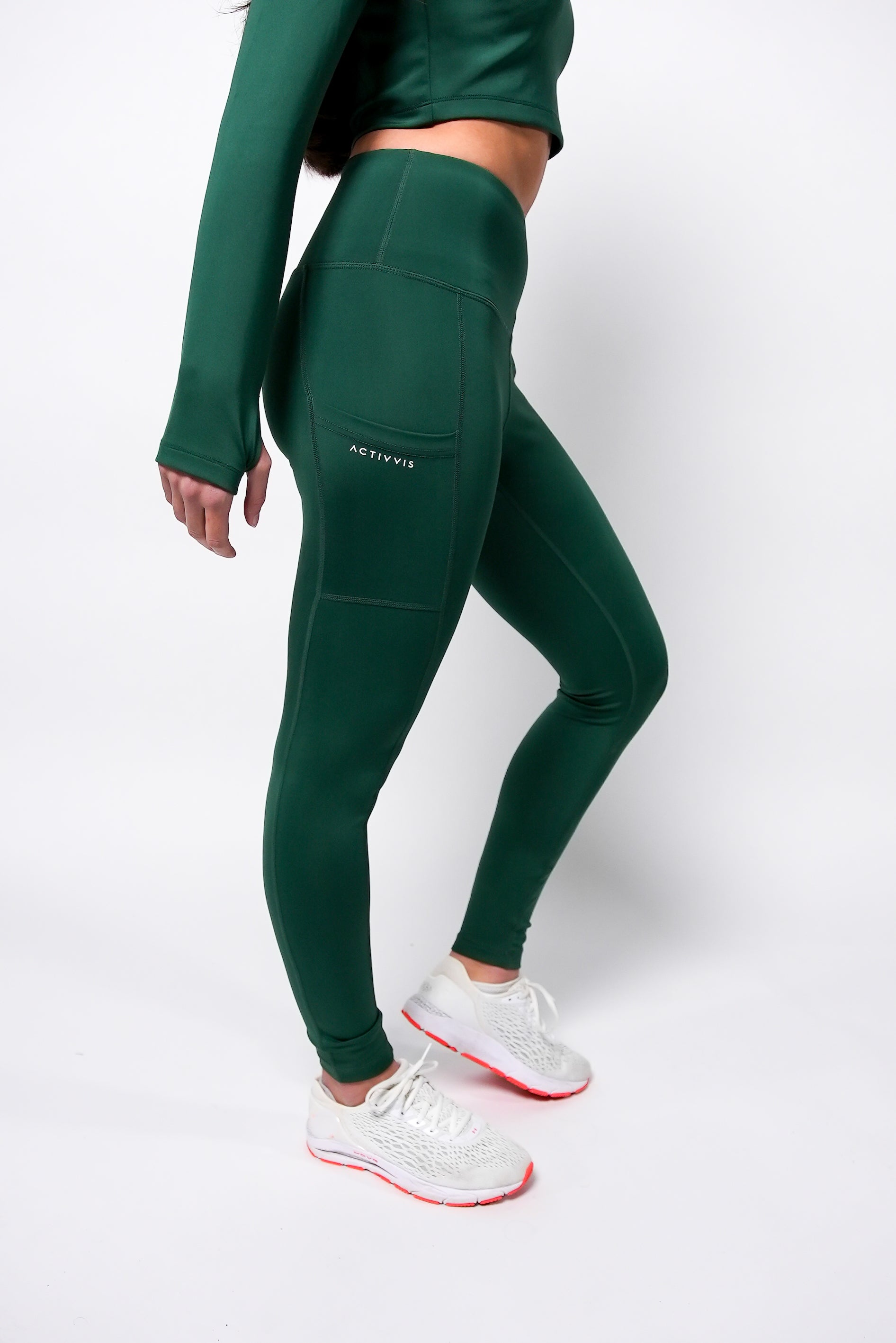 High-waisted leggings - Dark green - Ladies